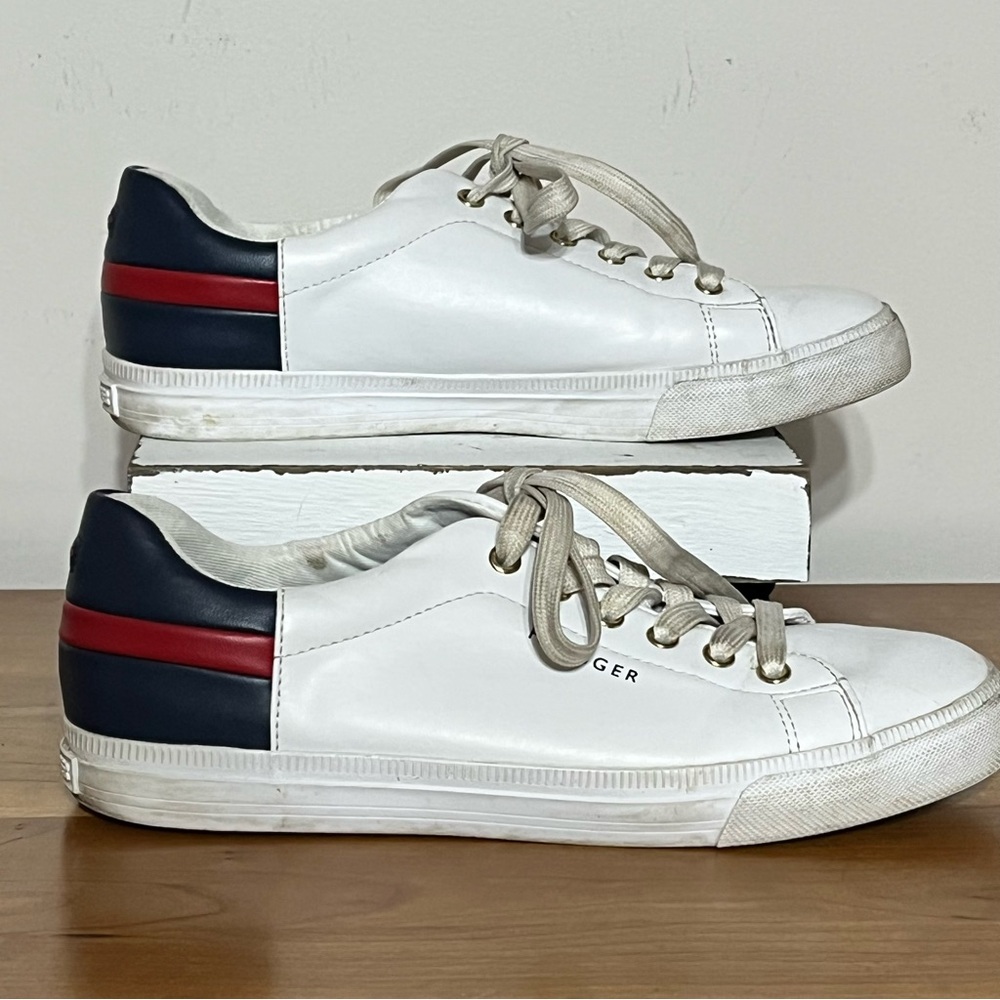 Tommy Hilfiger Womens 6.5 Laddin Casual‎ Lace Up Sneakers White Faux Leather